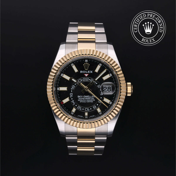 Rolex Certified Pre-owned Sky-Dweller M326933-0002 front on black background