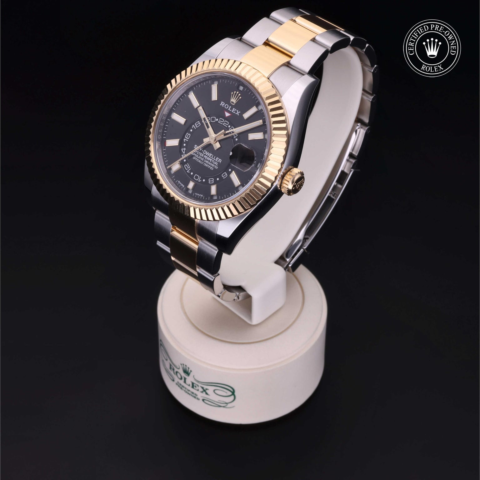 Rolex Certified Pre-owned Sky-Dweller M326933-0002 front on black background