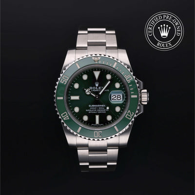 Rolex Certified Pre-owned Submariner M116610LV-0002 front on black background