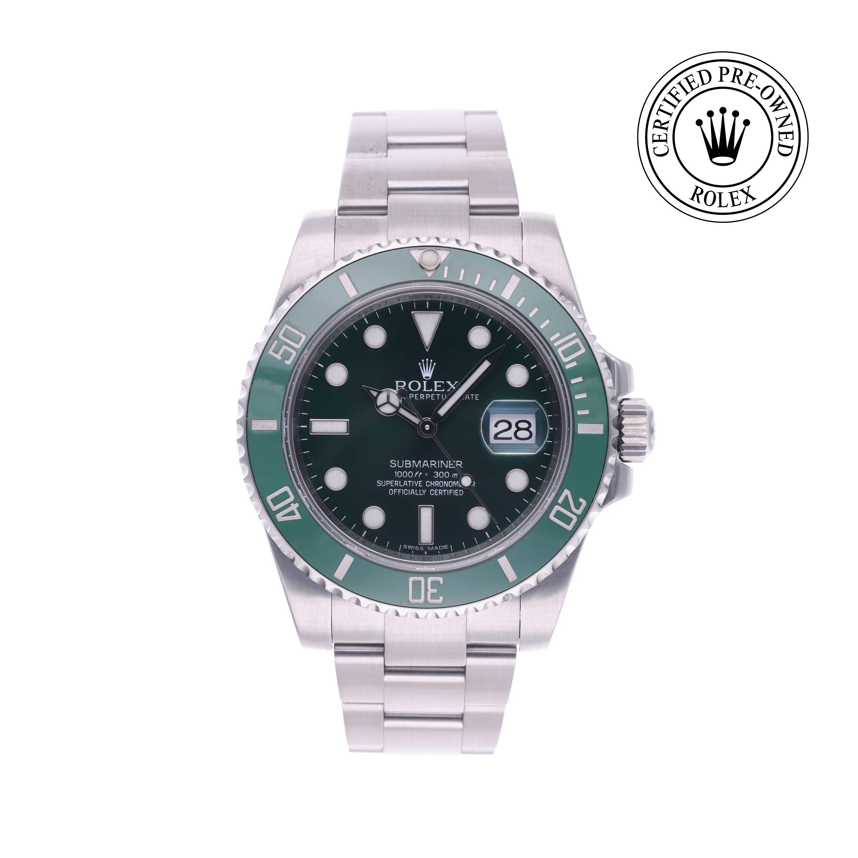Rolex Certified Pre-owned Submariner M116610LV-0002 front on white background