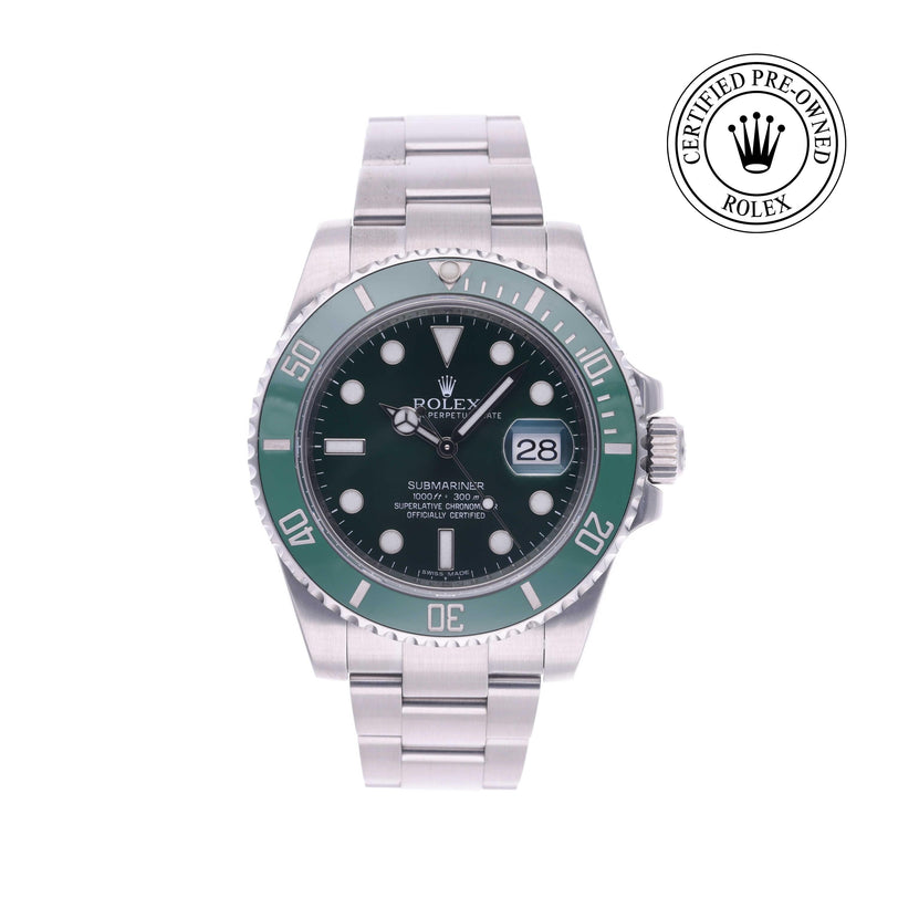 Rolex Certified Pre-owned Submariner M116610LV-0002 front on white background