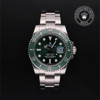 Rolex Certified Pre-owned Submariner M116610LV-0002 front on black background