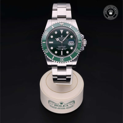 Rolex Certified Pre-owned Submariner M116610LV-0002 front on black background