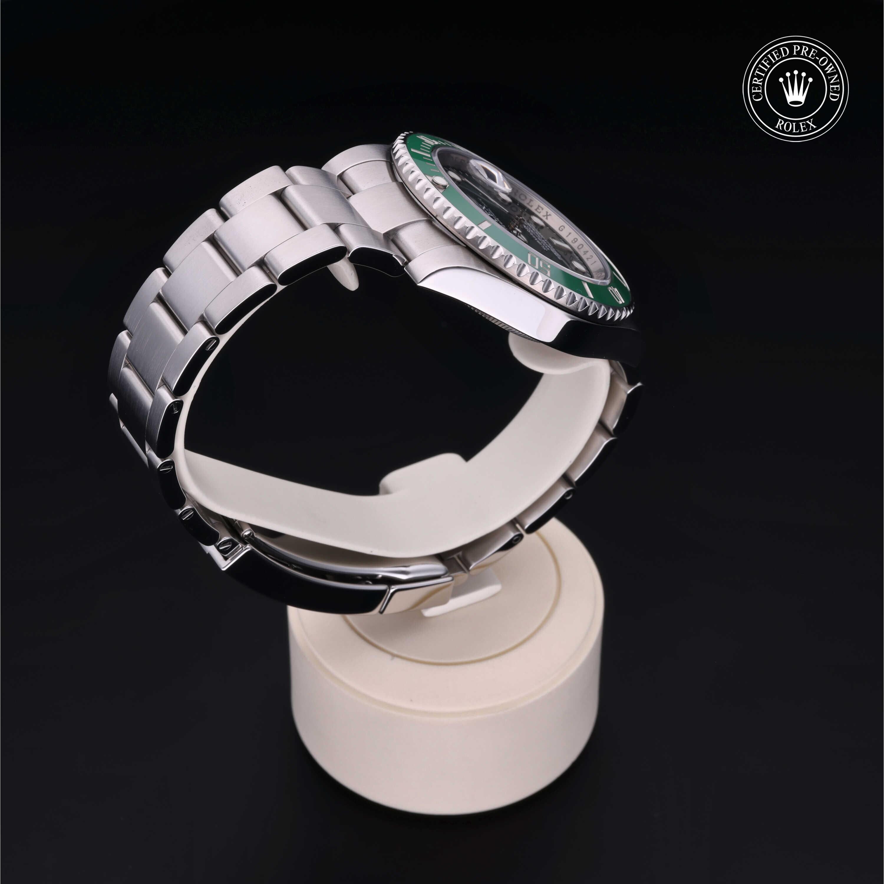 Rolex Certified Pre-owned Submariner M116610LV-0002 front on black background