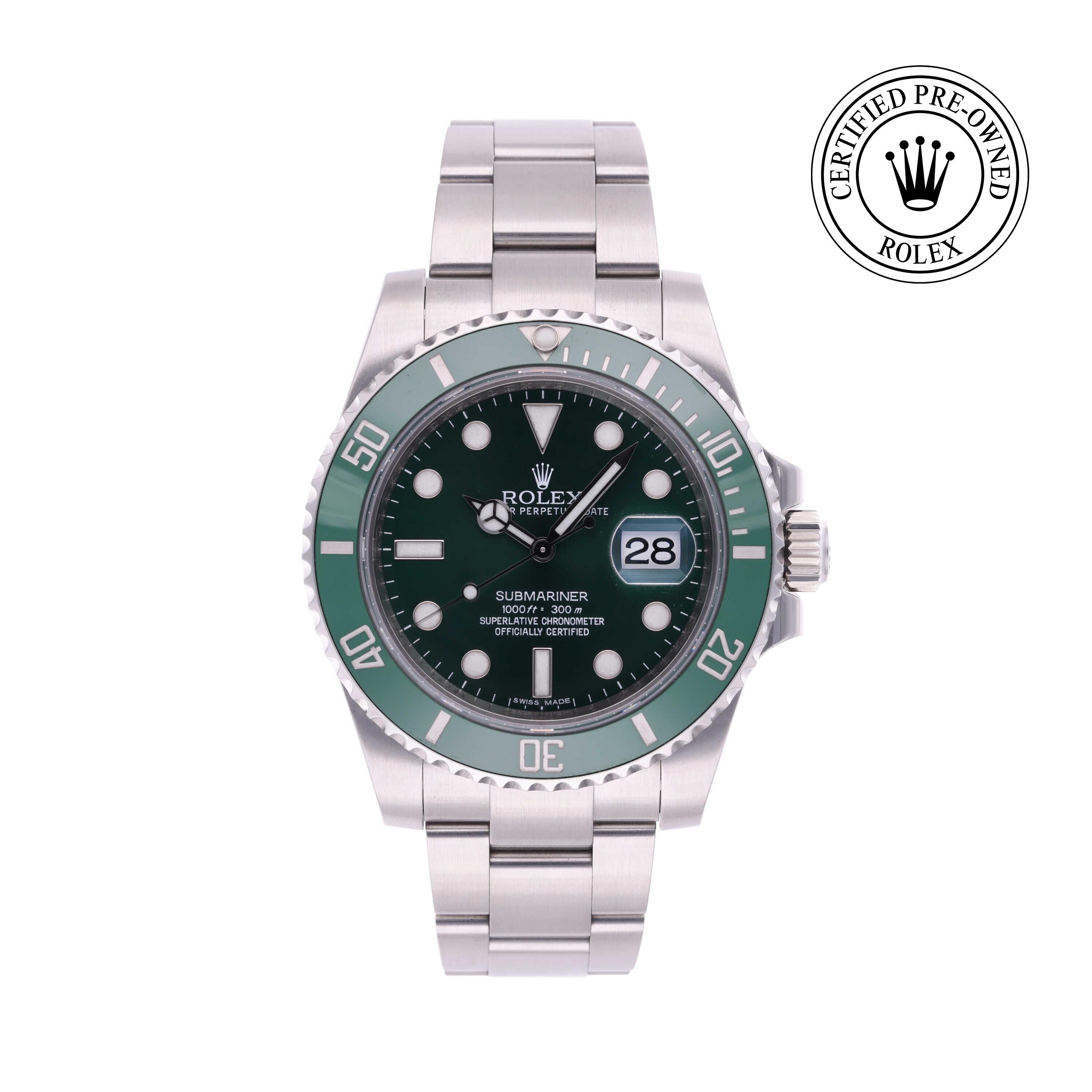 Rolex Certified Pre-owned Submariner M116610LV-0002 front on white background