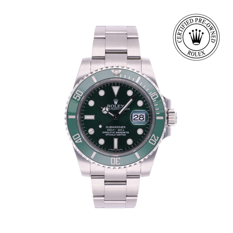 Rolex Certified Pre-owned Submariner M116610LV-0002 front on white background