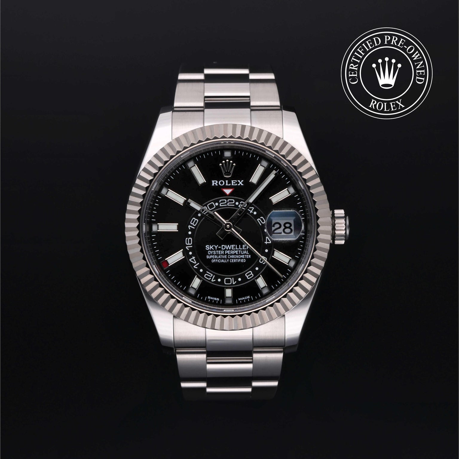 Rolex Certified Pre-owned Sky-Dweller M326934-0005 front on black background