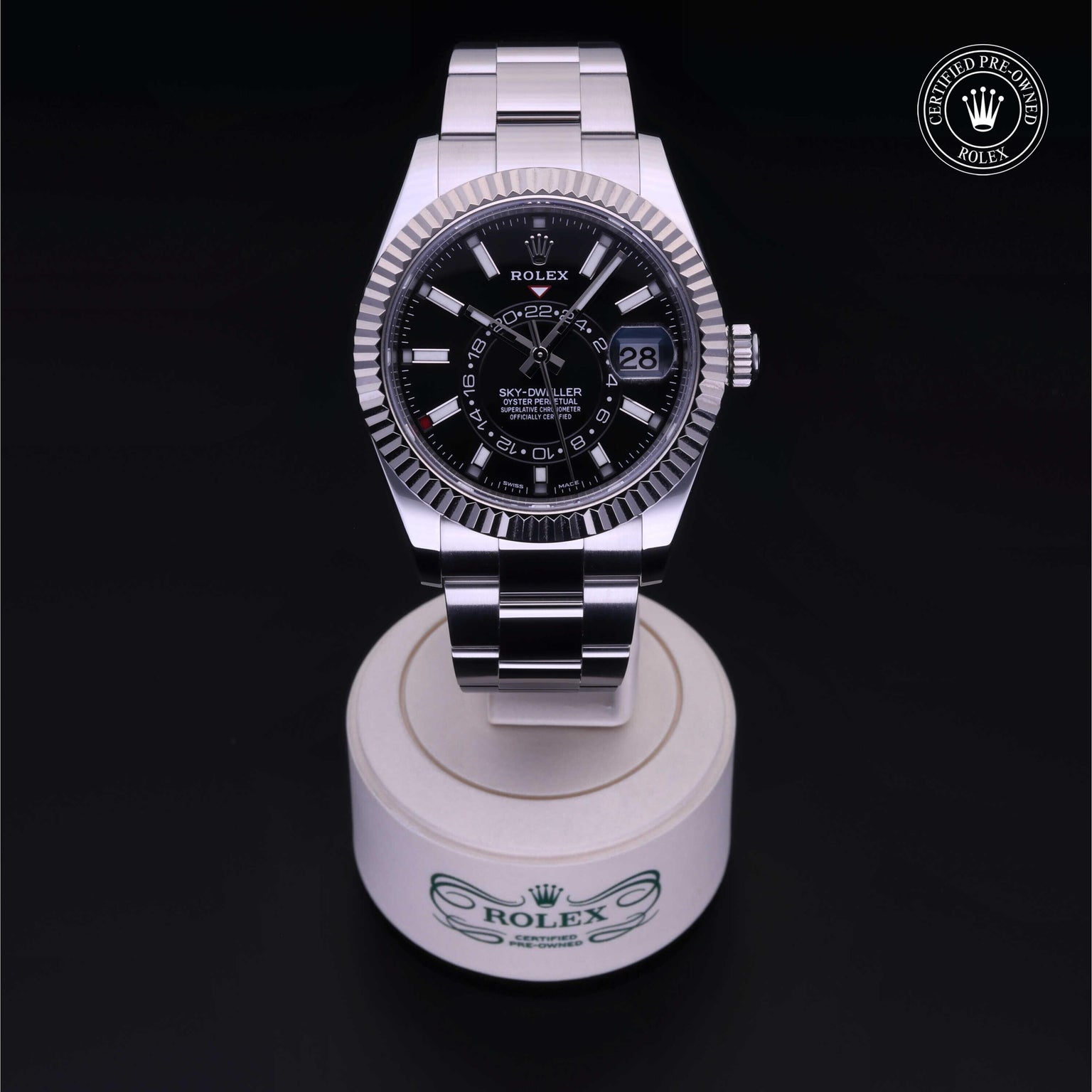 Rolex Certified Pre-owned Sky-Dweller M326934-0005 front on black background