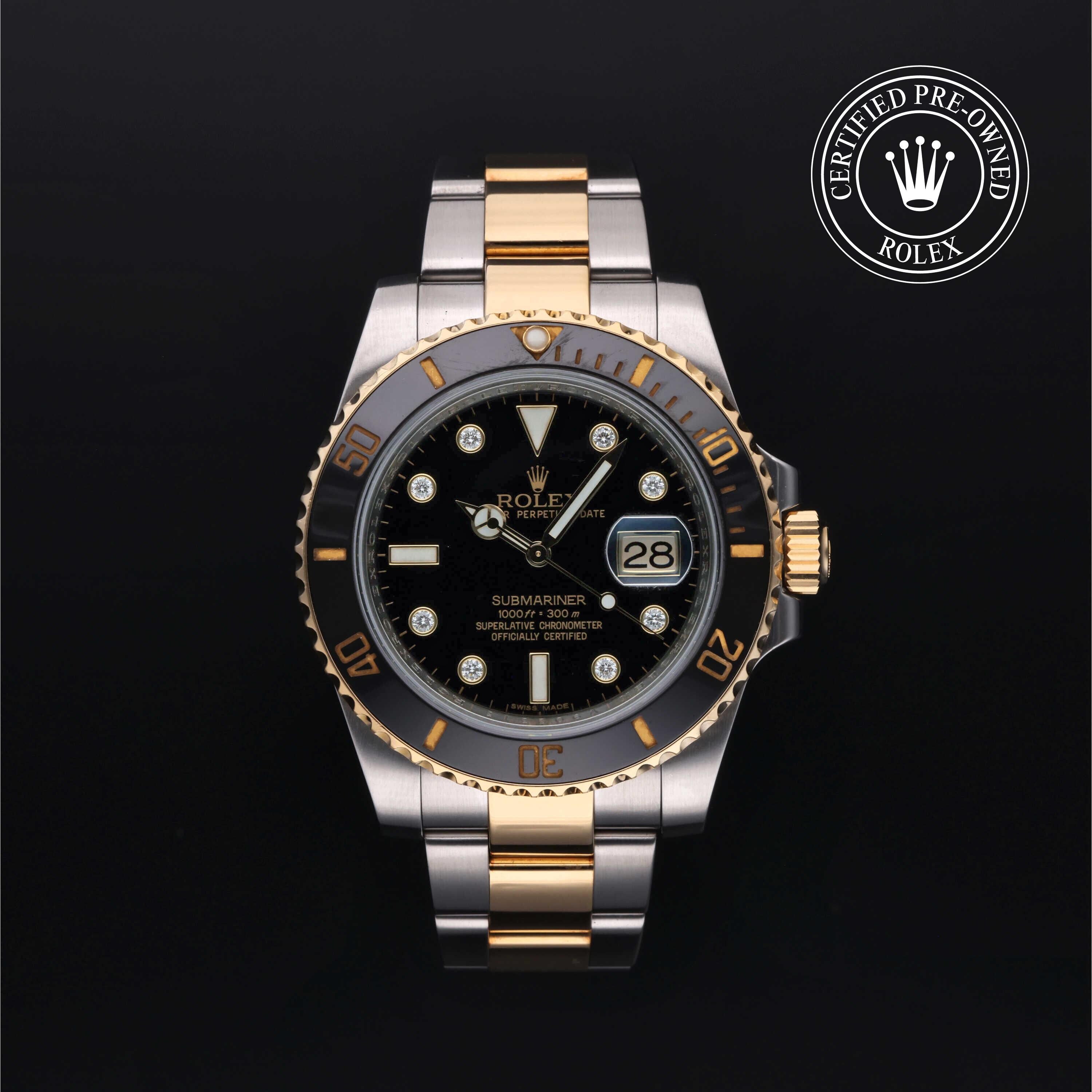Rolex Certified Pre-owned Submariner M116613LN-0003 front on black background