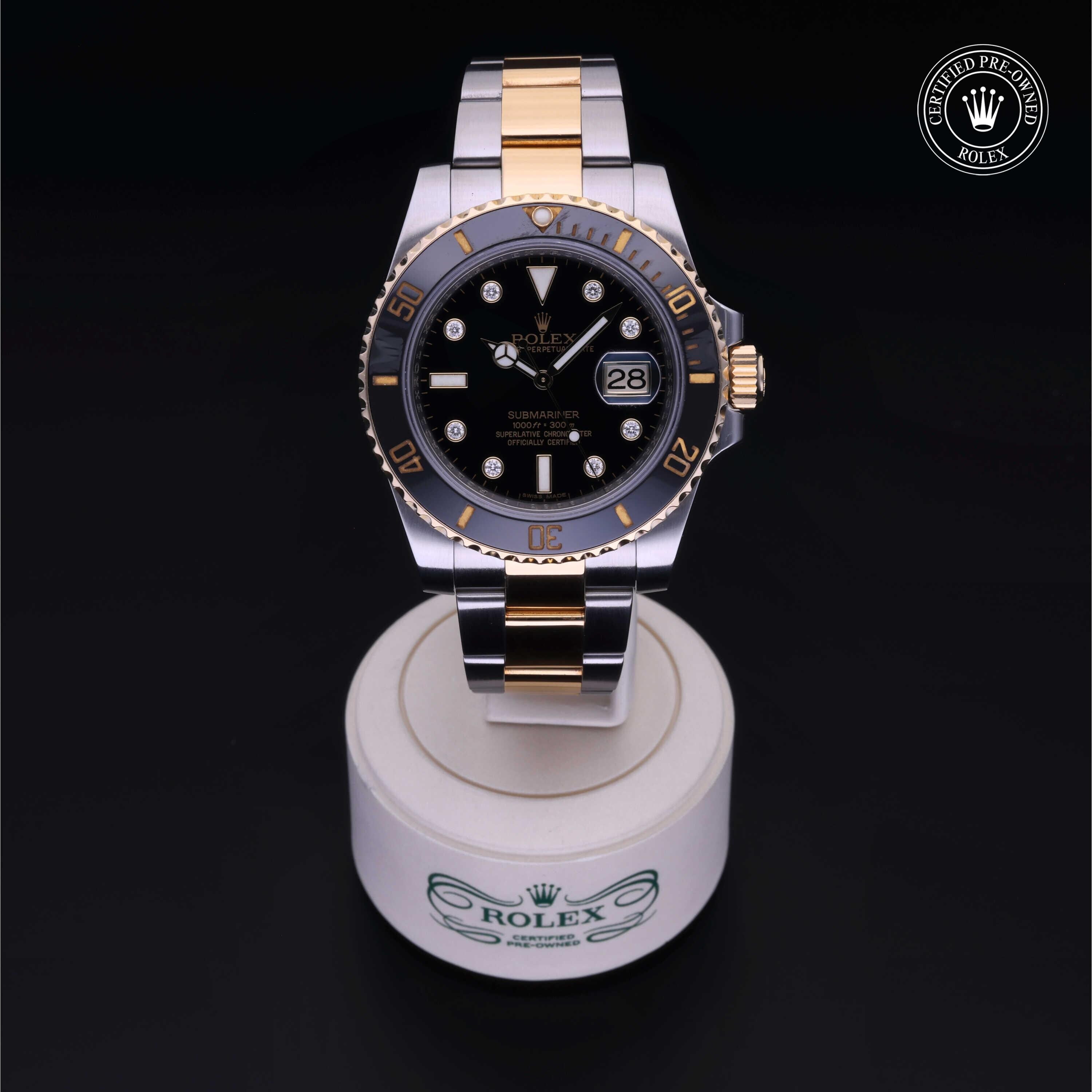 Rolex Certified Pre-owned Submariner M116613LN-0003 front on black background