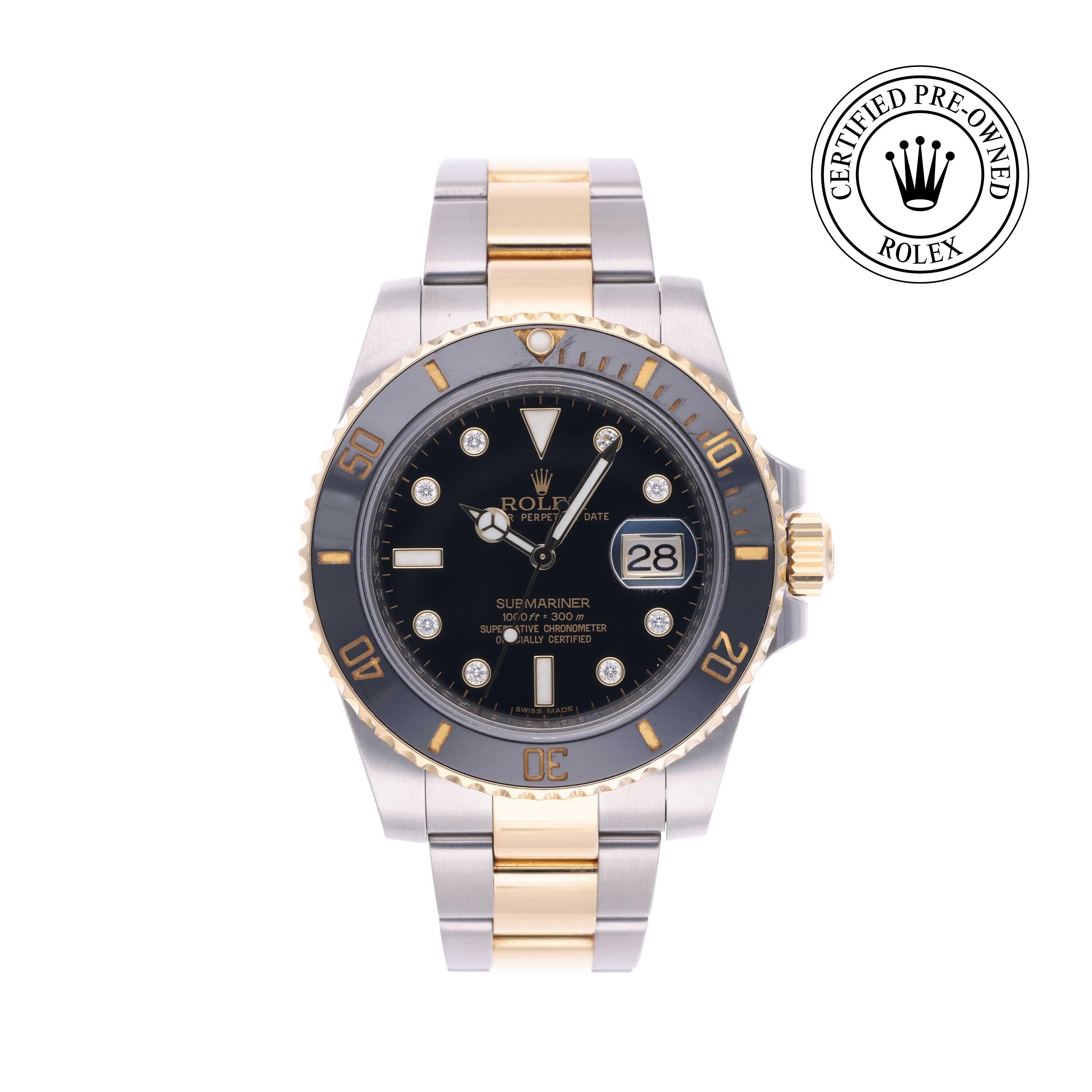 Rolex Certified Pre-owned Submariner M116613LN-0003 front on white background