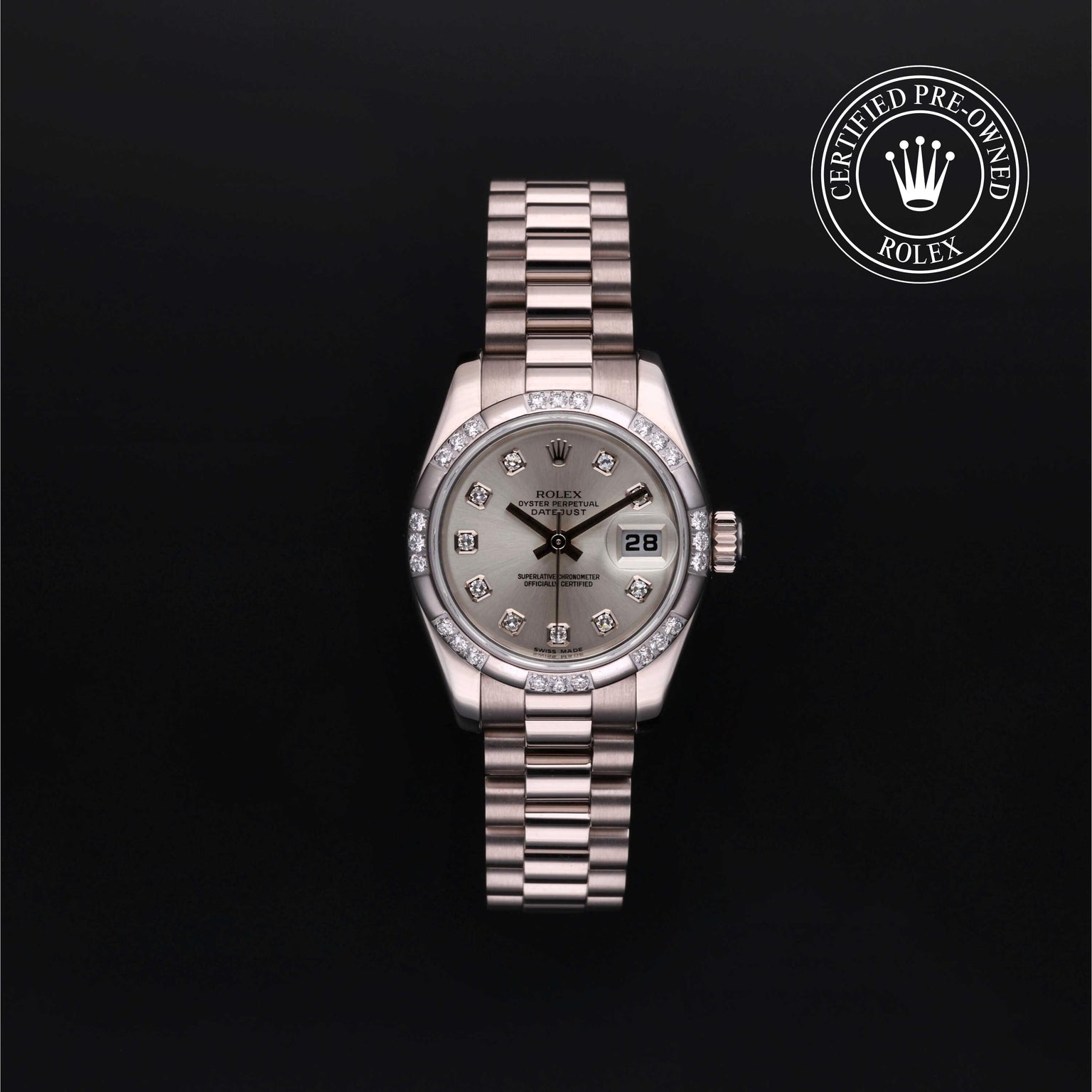 Rolex Certified Pre-owned Lady Datejust M179369-0021 front on black background