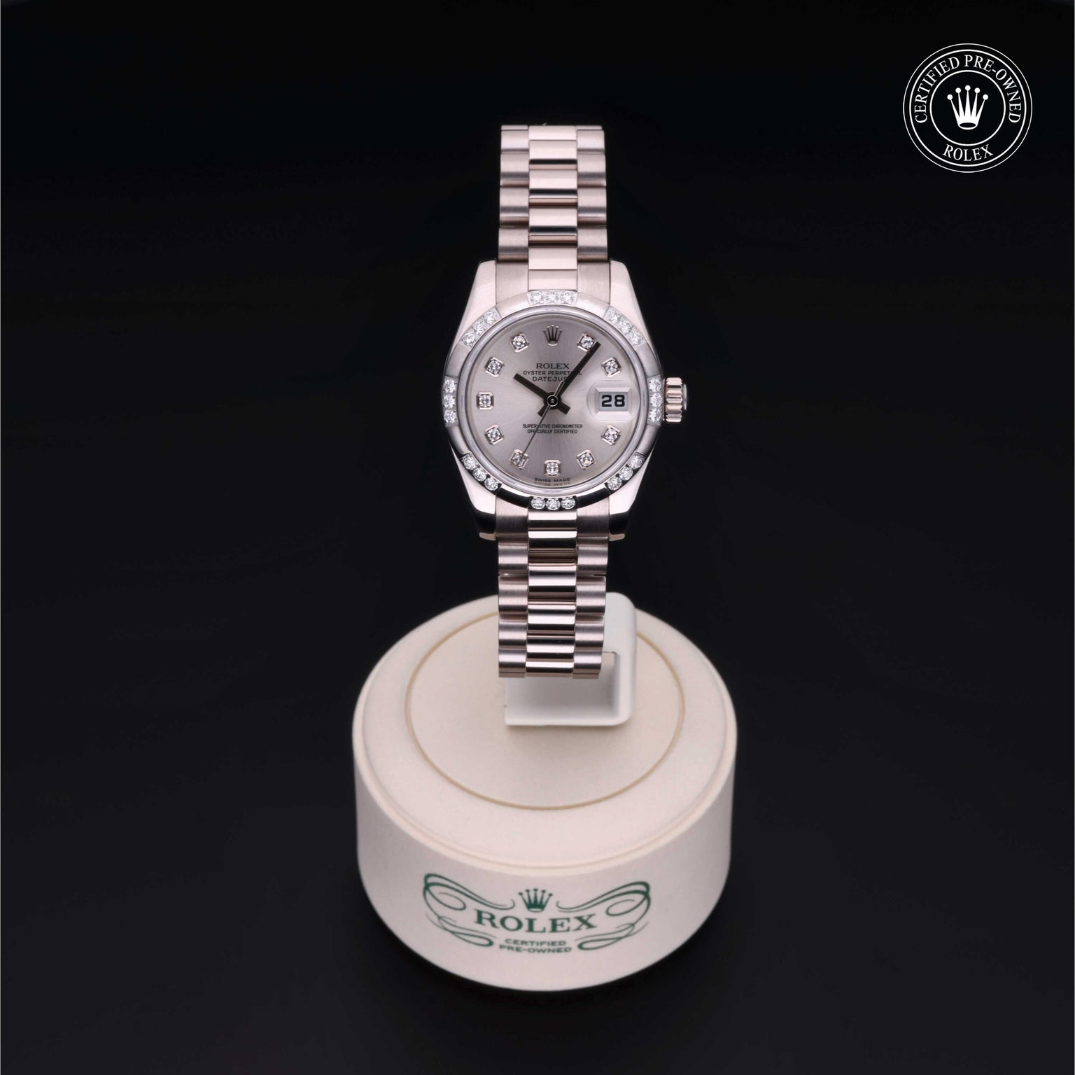 Rolex Certified Pre-owned Lady Datejust M179369-0021 front on black background