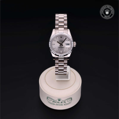 Rolex Certified Pre-owned Lady Datejust M179369-0021 front on black background