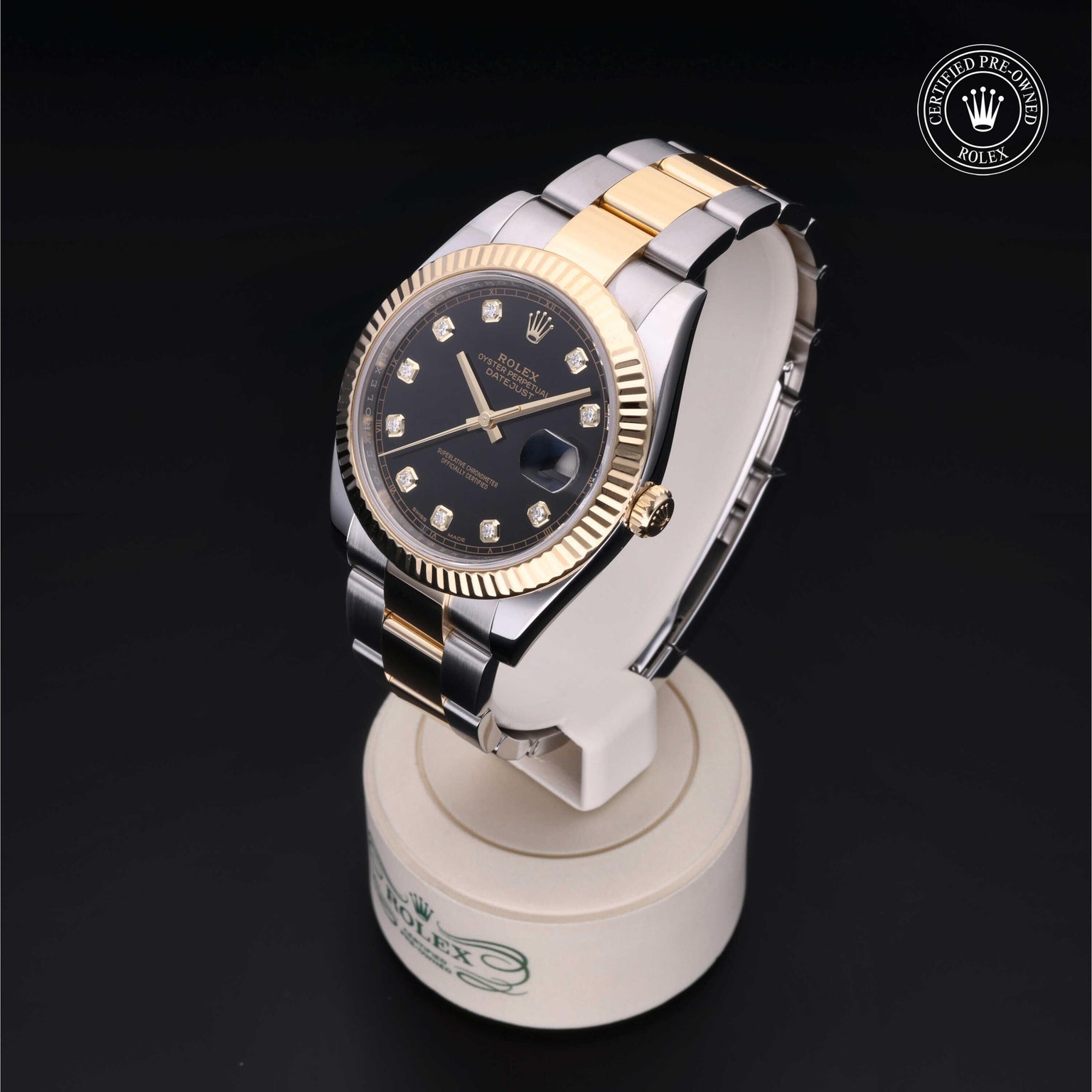 Rolex Certified Pre-owned Datejust M126333-0005 front on black background
