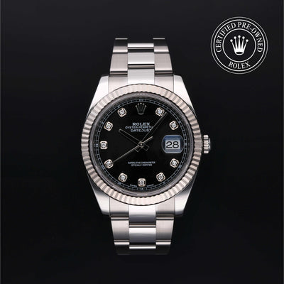Rolex Certified Pre-owned Datejust M126334-0011 front on black background