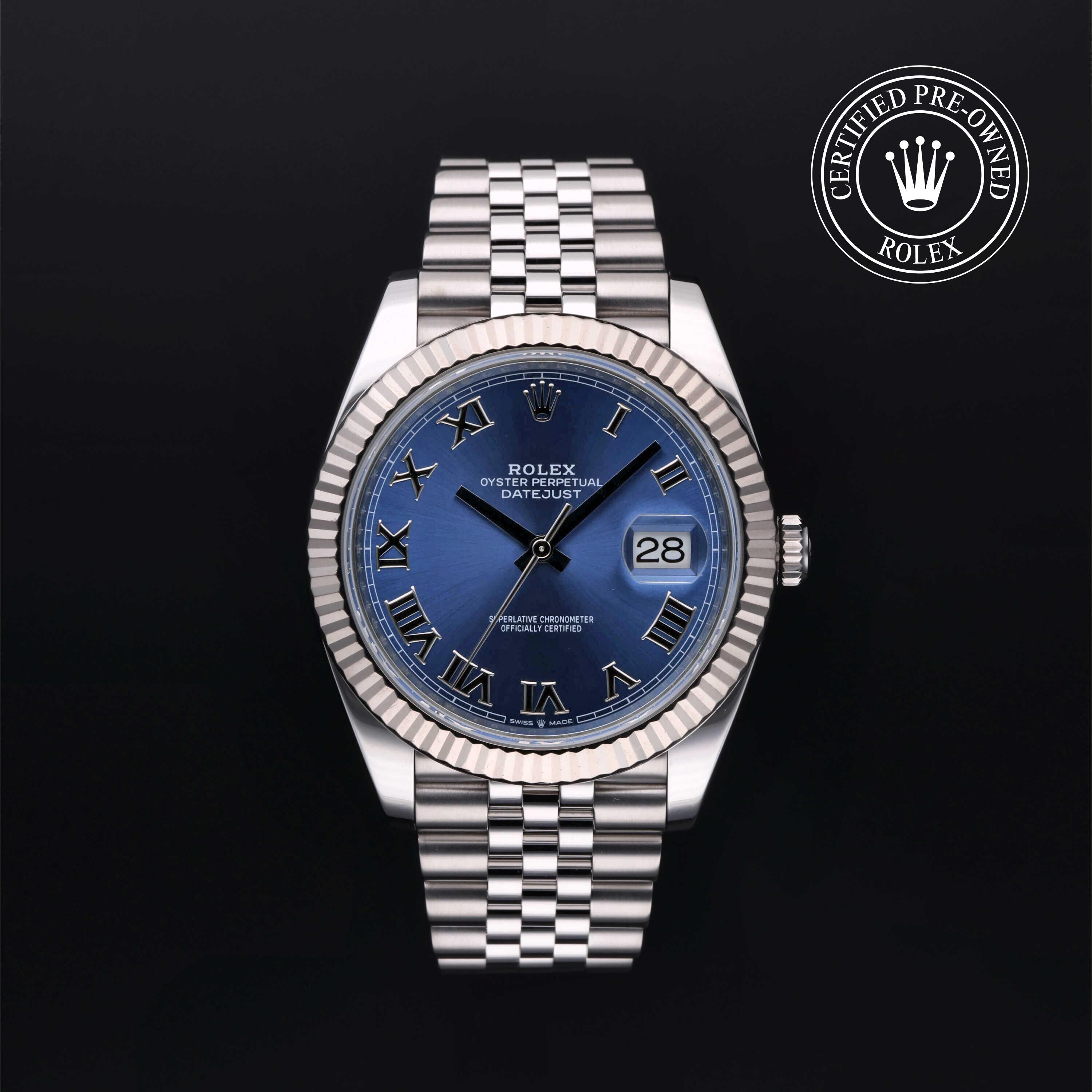 Rolex Certified Pre-owned Datejust M126334-0026 front on black background