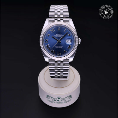 Rolex Certified Pre-owned Datejust M126334-0026 front on black background