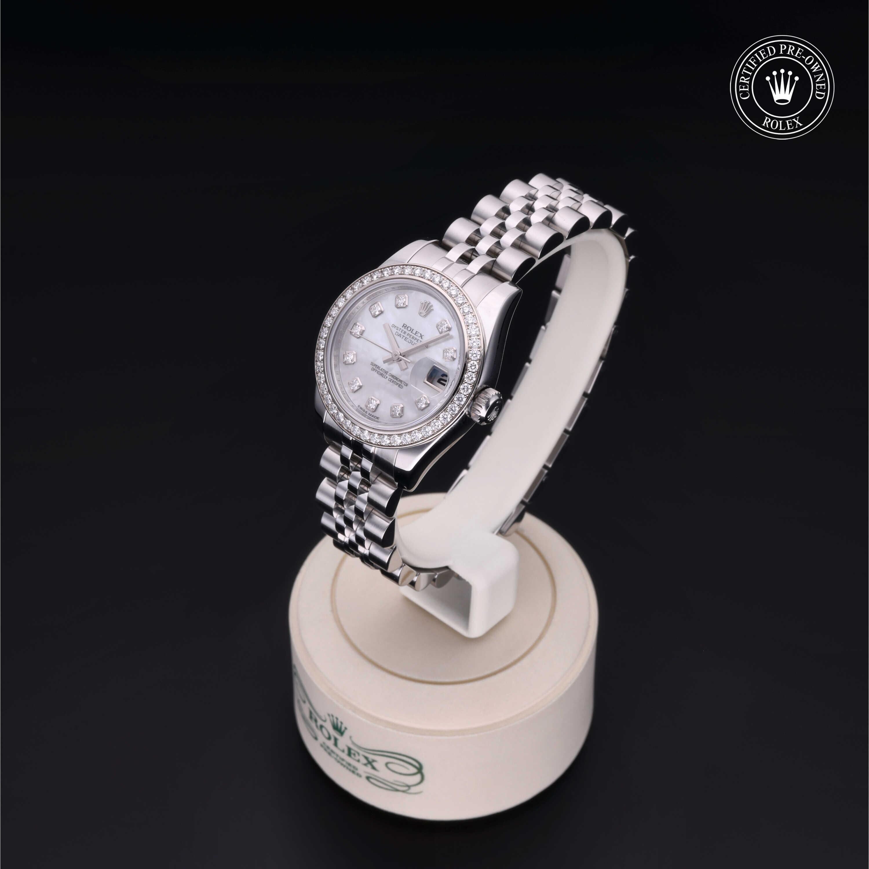 Rolex Certified Pre-owned Lady Datejust M179384-0004 front on black background