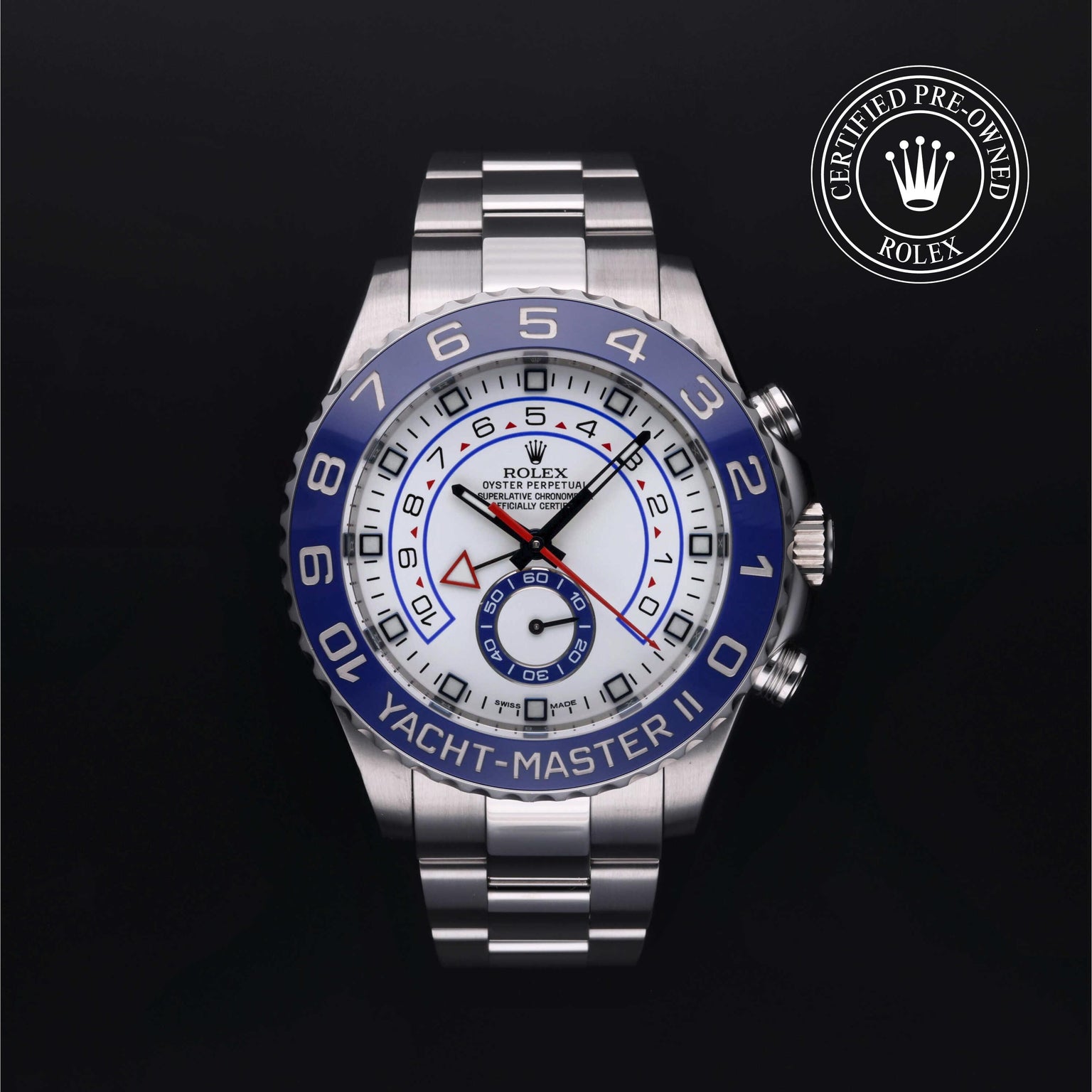 Rolex Certified Pre-owned Yacht-Master M116680-0001 front on black background