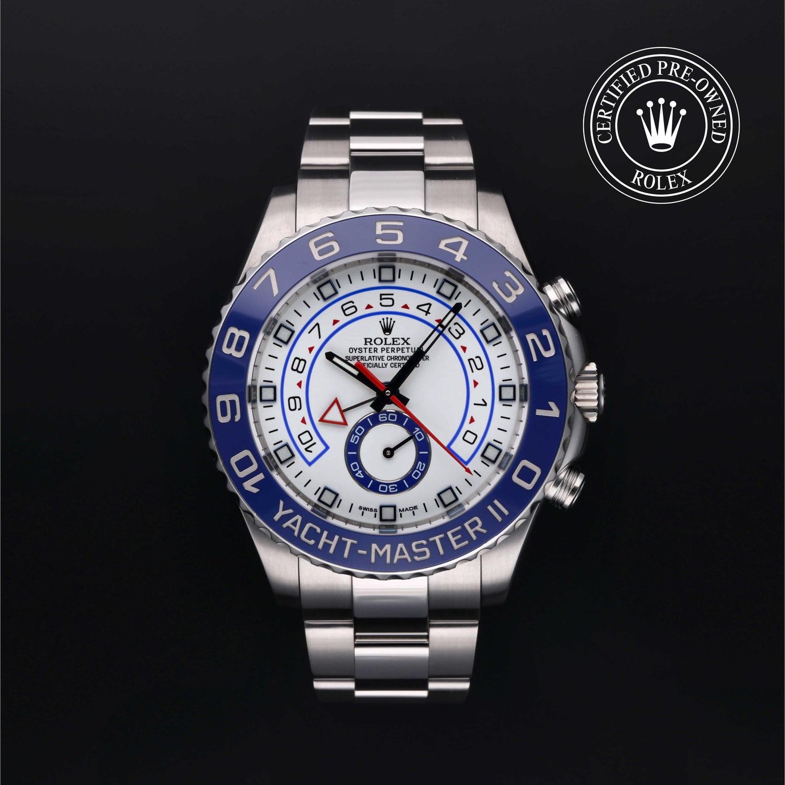Rolex Certified Pre-owned Yacht-Master M116680-0001 front on black background