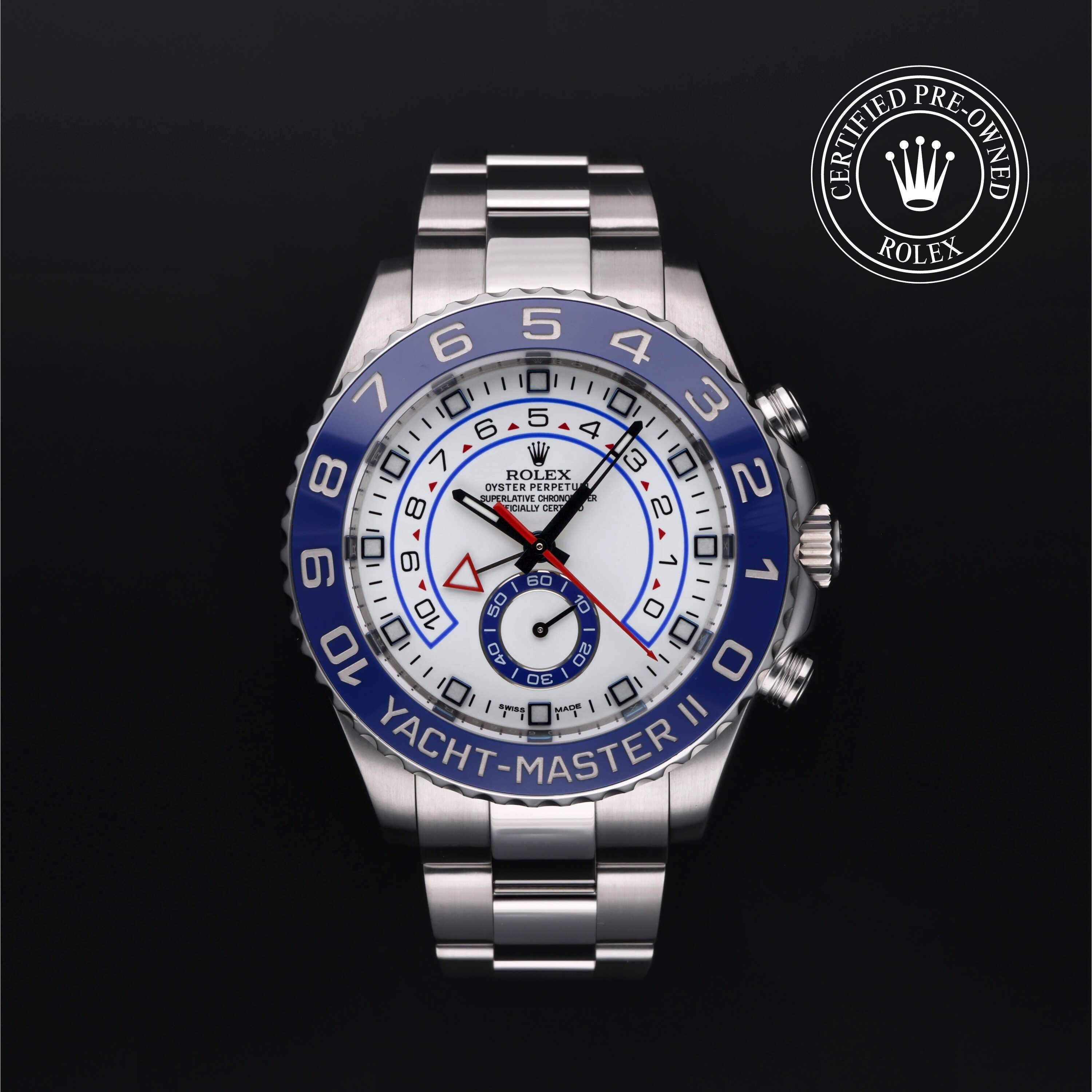 Rolex Certified Pre-owned Yacht-Master M116680-0001 front on black background