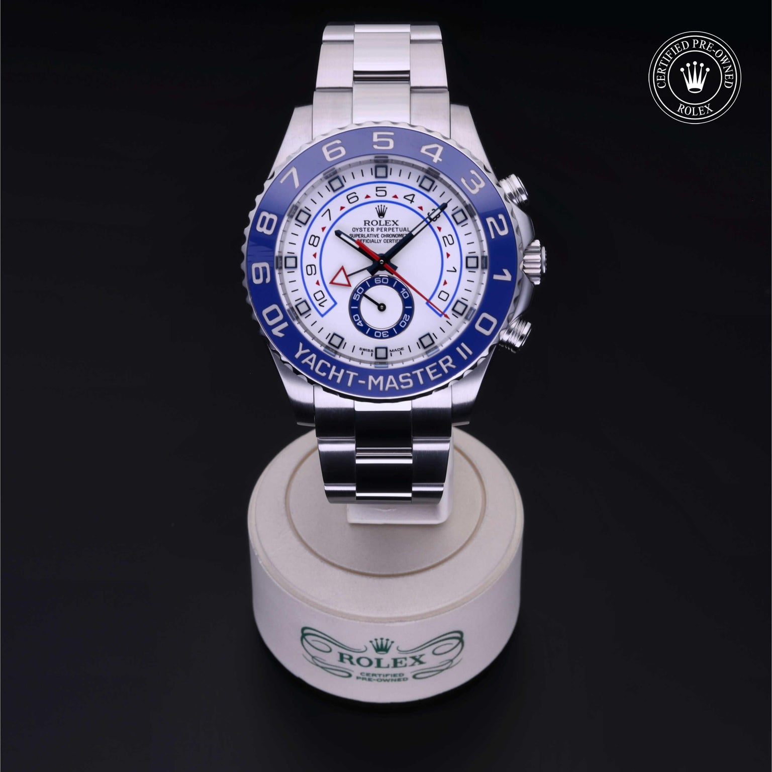 Rolex Certified Pre-owned Yacht-Master M116680-0001 front on black background