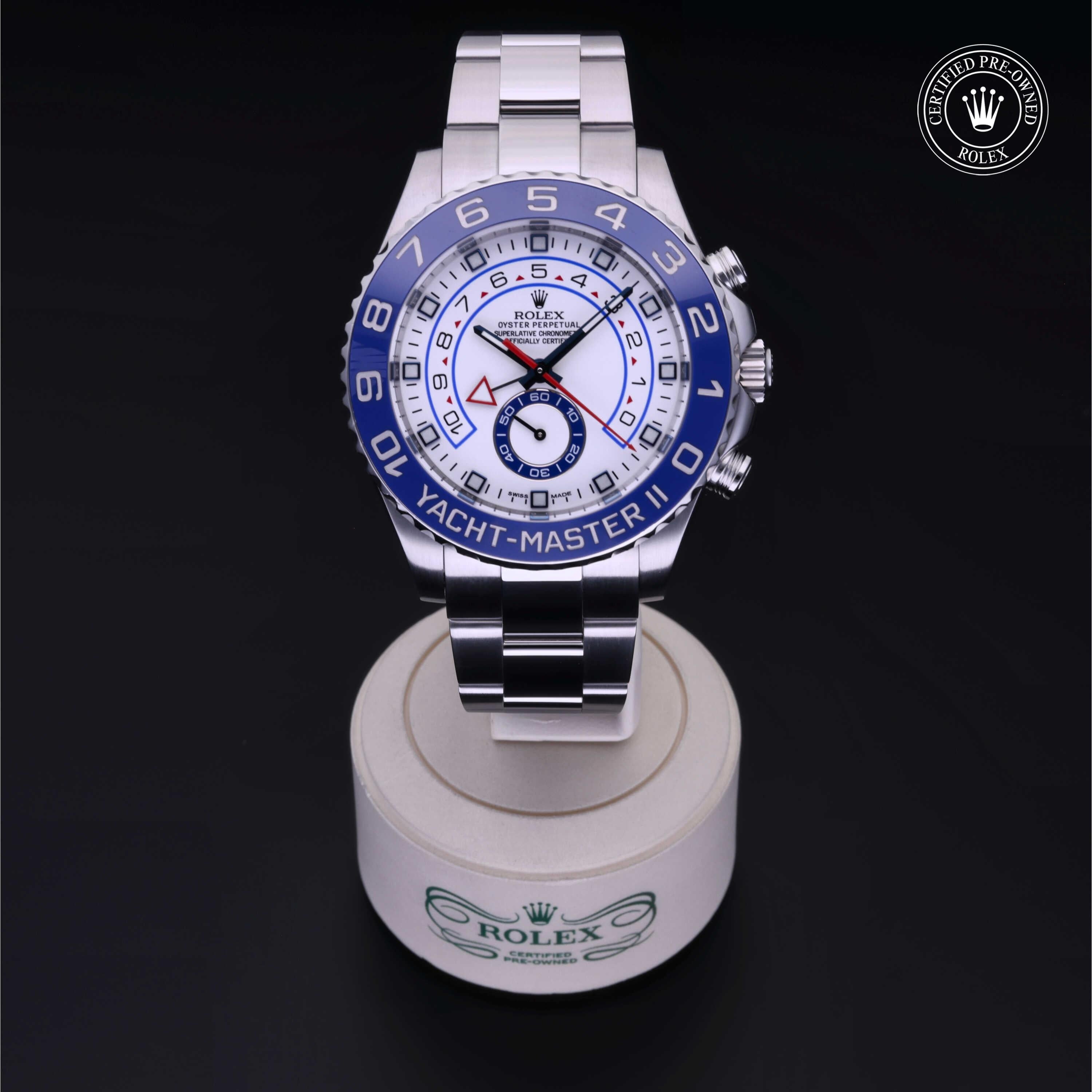 Rolex Certified Pre-owned Yacht-Master M116680-0001 front on black background