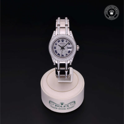 Rolex Certified Pre-owned Pearlmaster M80359-0029 front on black background