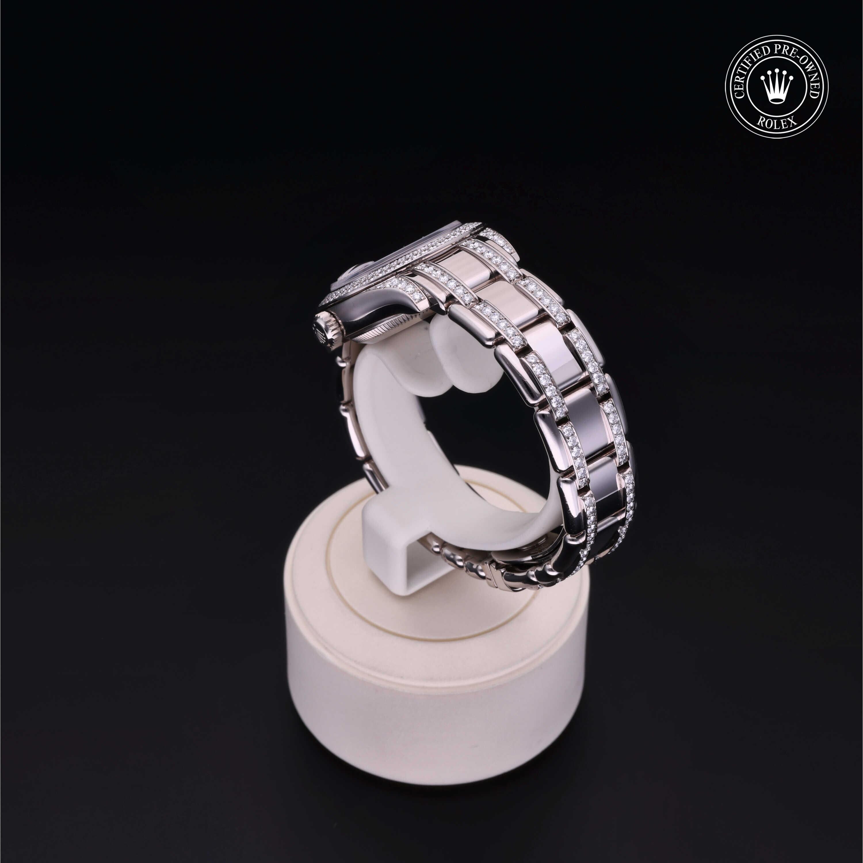 Rolex Certified Pre-owned Pearlmaster M80359-0029 front on black background