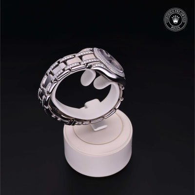 Rolex Certified Pre-owned Pearlmaster M80359-0029 front on black background