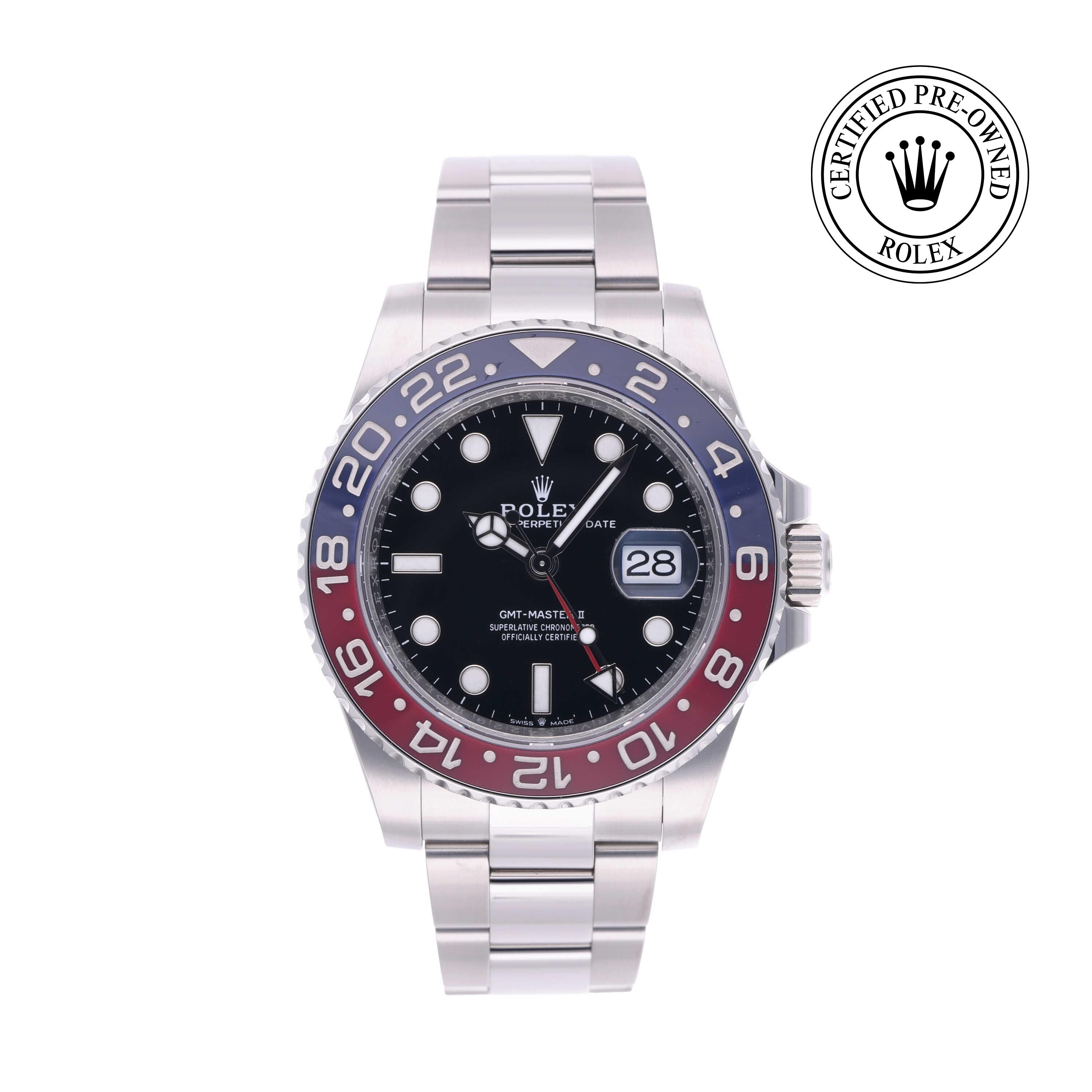 Rolex Certified Pre-owned GMT II M126710BLRO-0002 front on white background