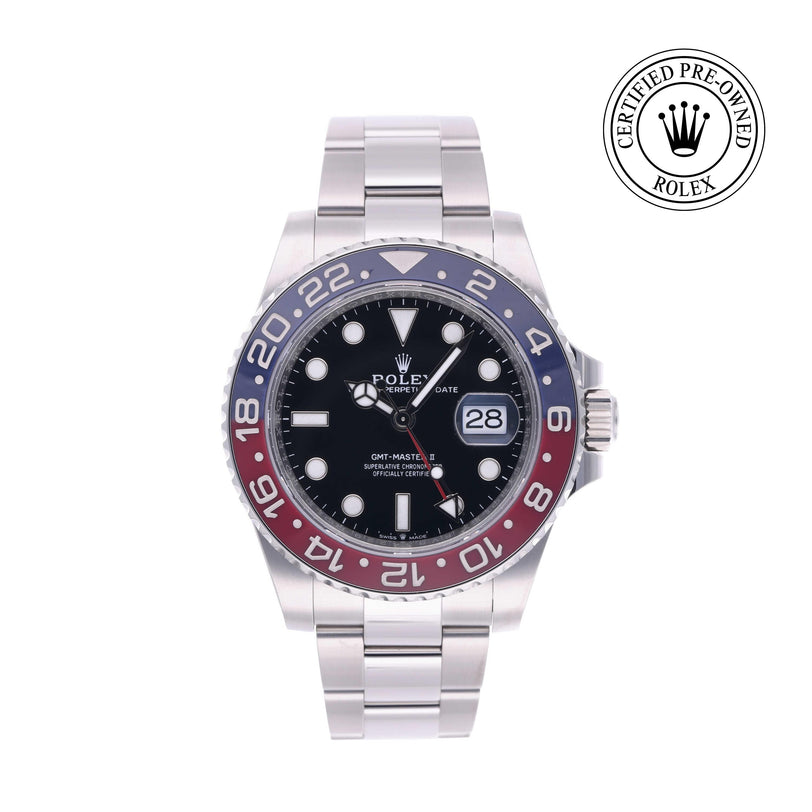 Rolex Certified Pre-owned GMT II M126710BLRO-0002 front on white background