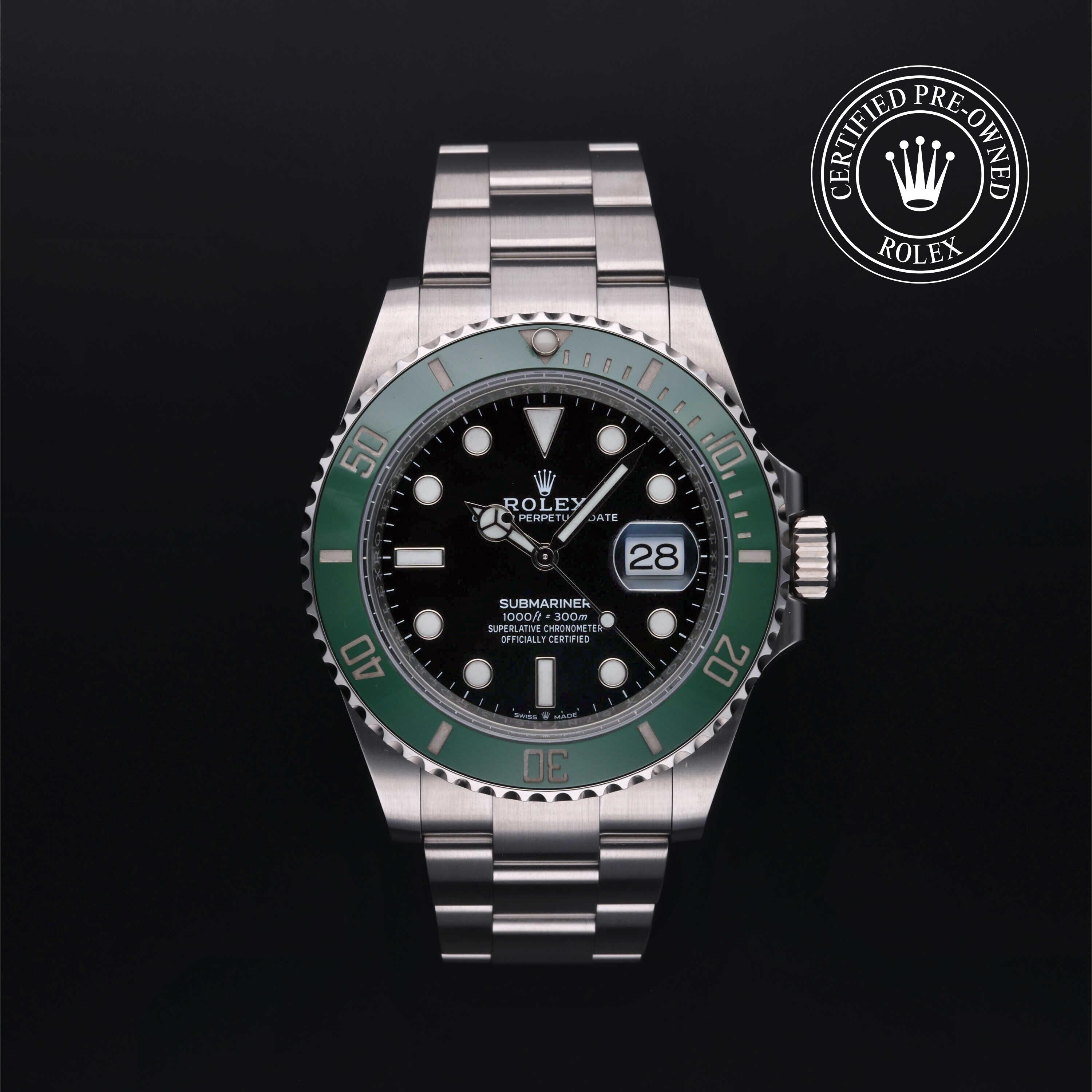 Rolex Certified Pre-owned Submariner Date M126610LV-0002 front on black background