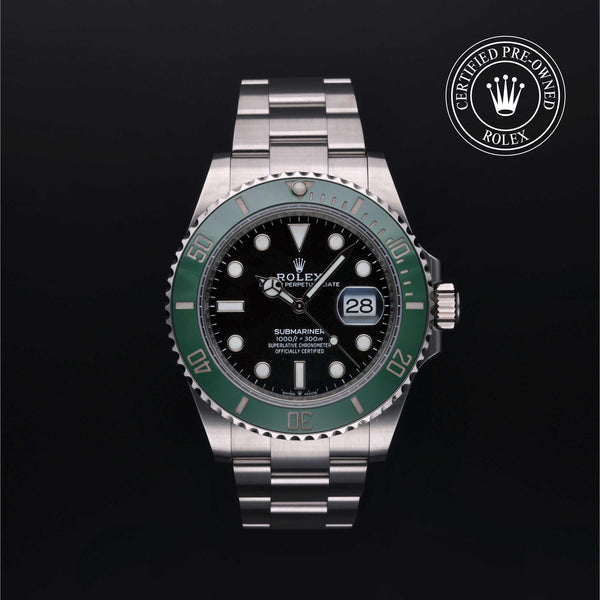 Rolex Certified Pre-owned Submariner Date M126610LV-0002 front on black background