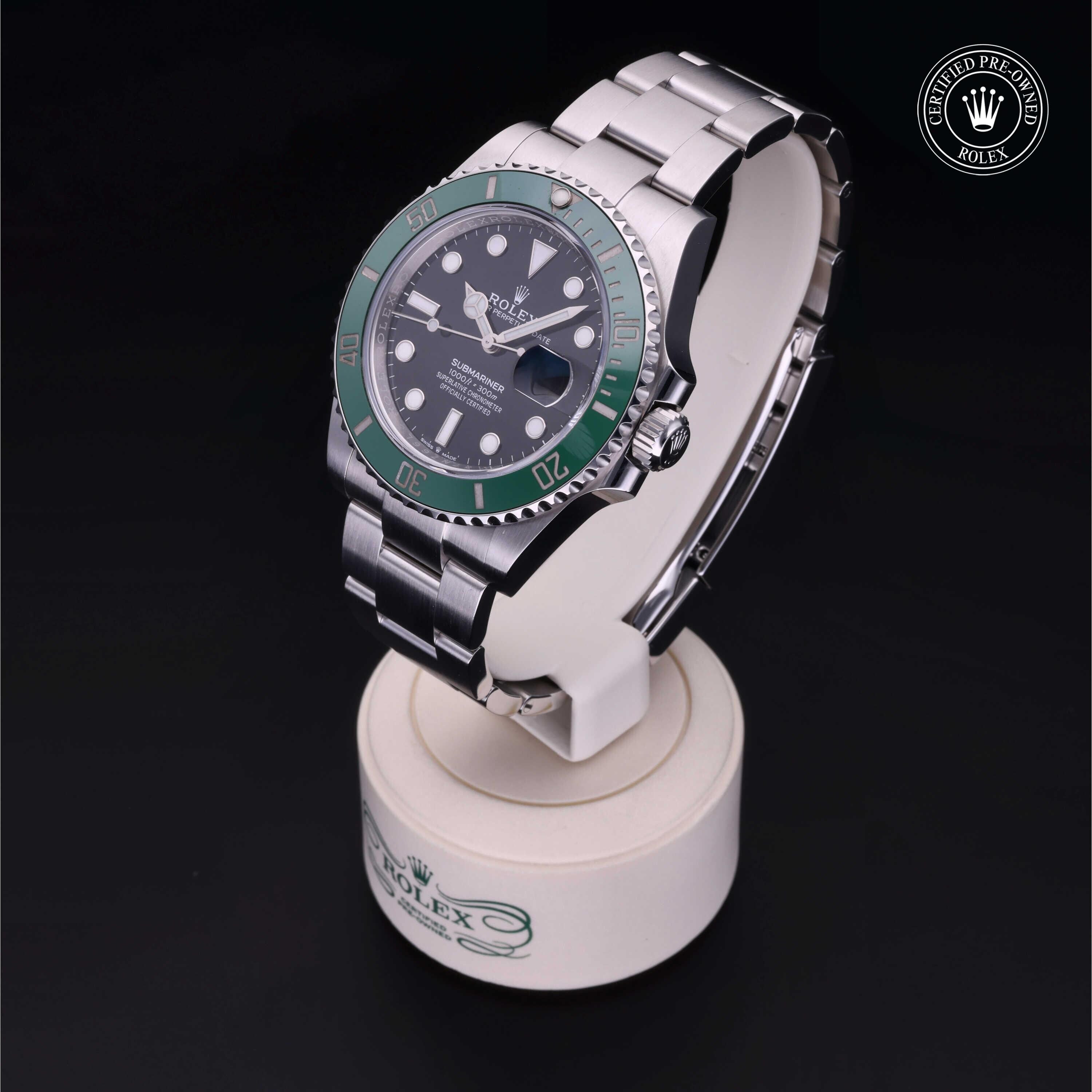 Rolex Certified Pre-owned Submariner Date M126610LV-0002 front on black background