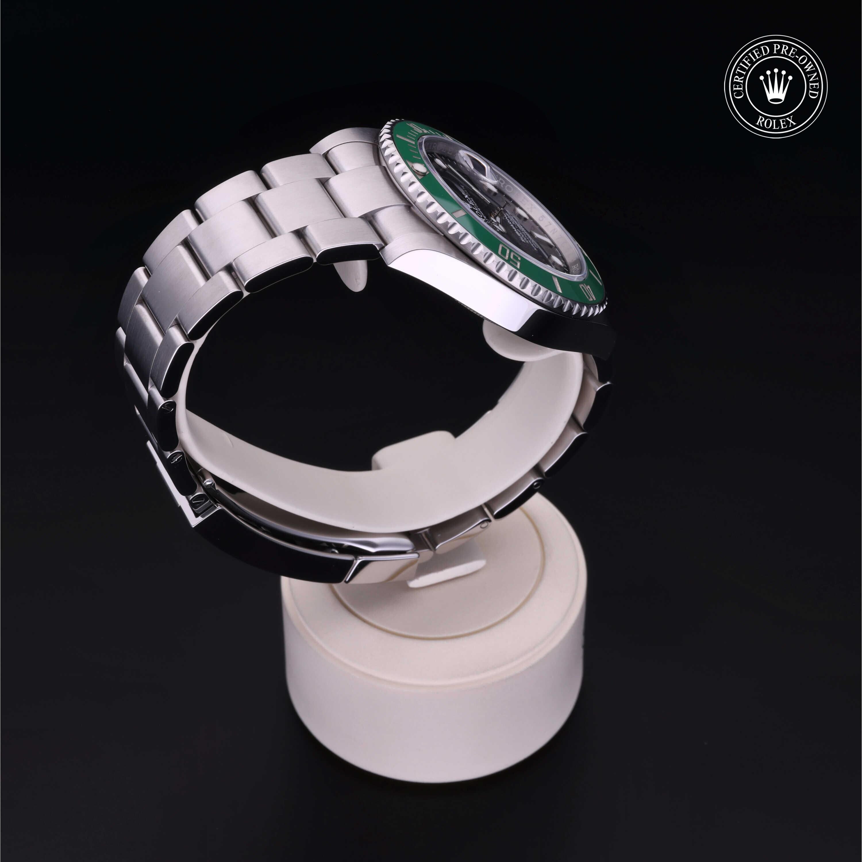 Rolex Certified Pre-owned Submariner Date M126610LV-0002 front on black background
