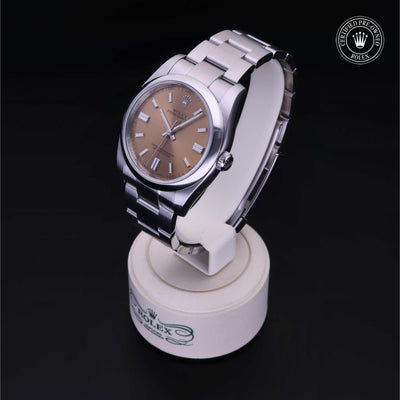 Rolex Certified Pre-owned Oyster Perpetual M116000-0011 front on black background