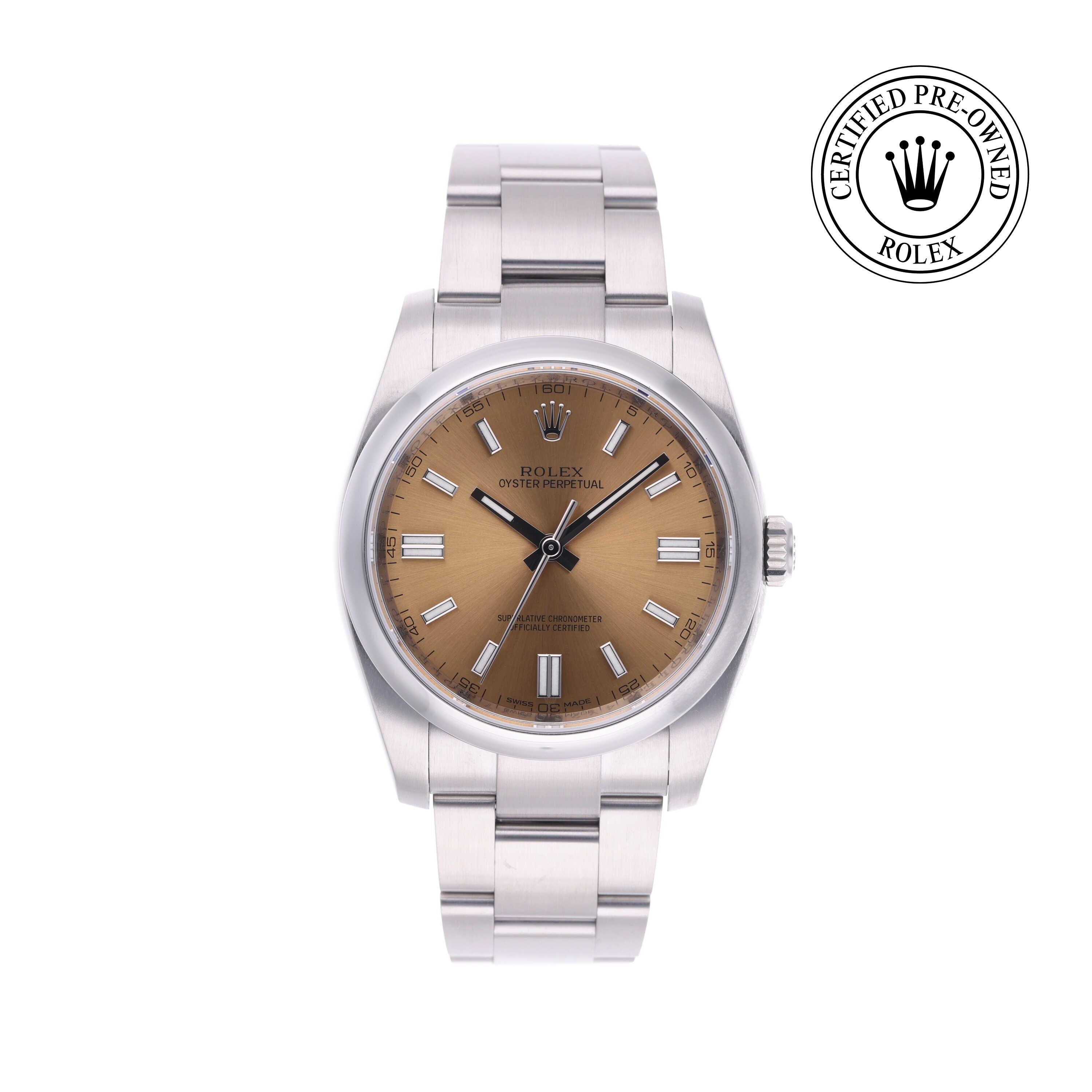 Rolex Certified Pre-owned Oyster Perpetual M116000-0011 front on white background