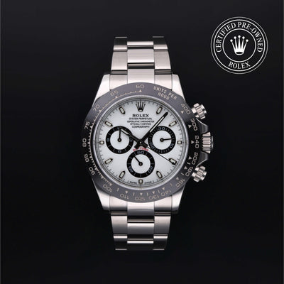 Rolex Certified Pre-owned Daytona M116500LN-0001 front on black background