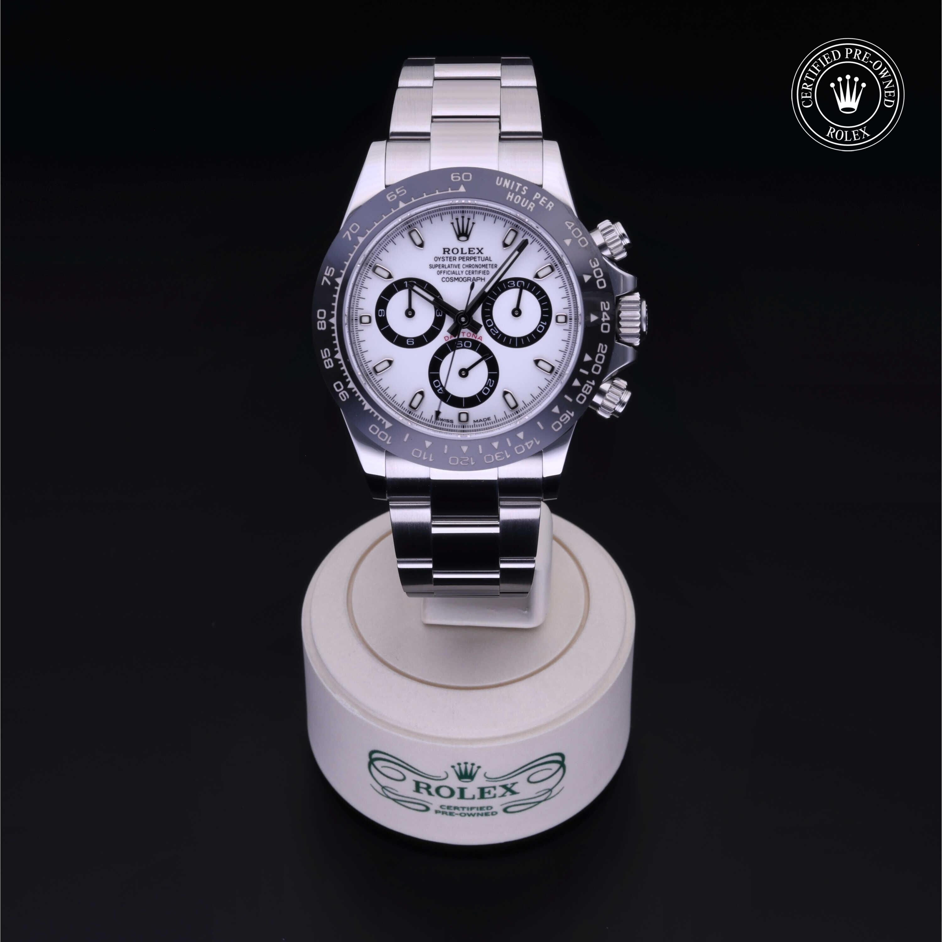 Rolex Certified Pre-owned Daytona M116500LN-0001 front on black background