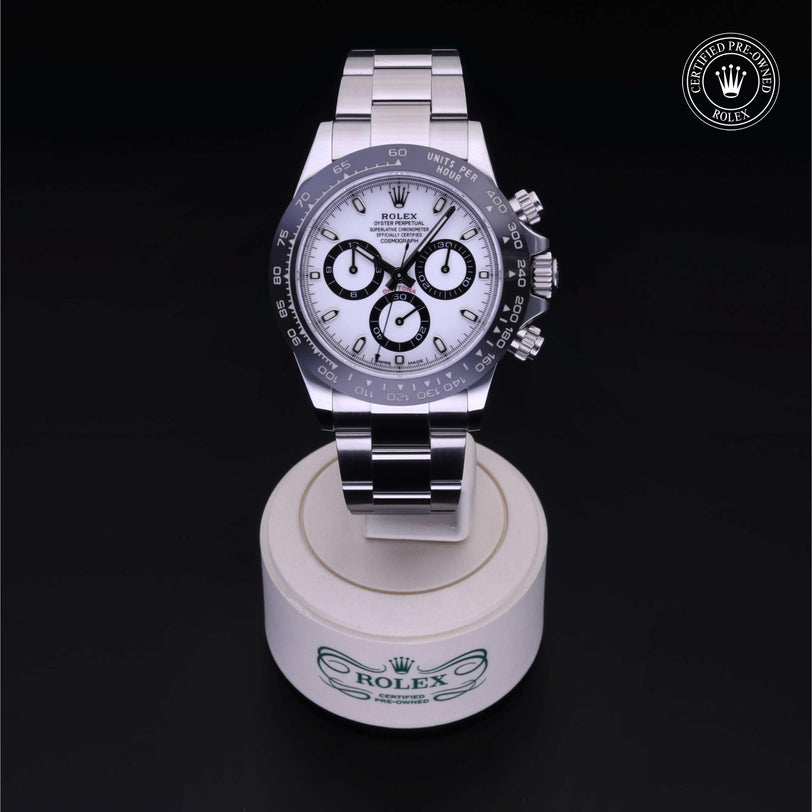 Rolex Certified Pre-owned Daytona M116500LN-0001 front on black background