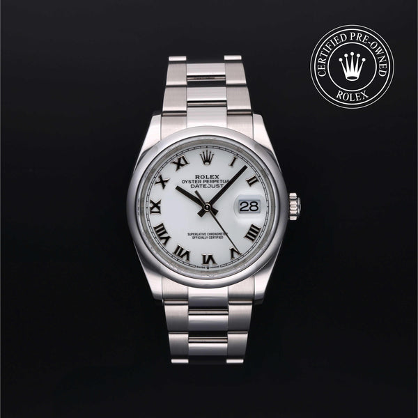 Rolex Certified Pre-owned Datejust M126200-0008 front on black background