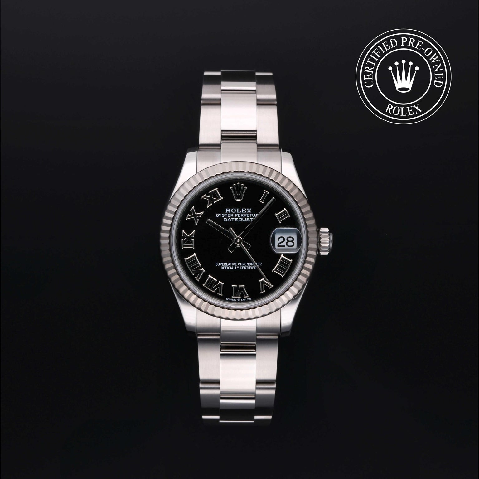 Rolex Certified Pre-owned Lady Datejust M278274-0001 front on black background