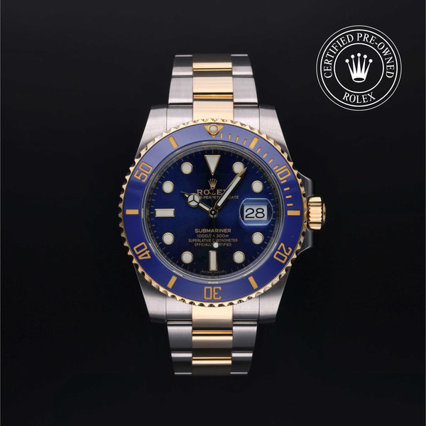 Rolex Certified Pre-owned Submariner M116613LB-0005 front on black background