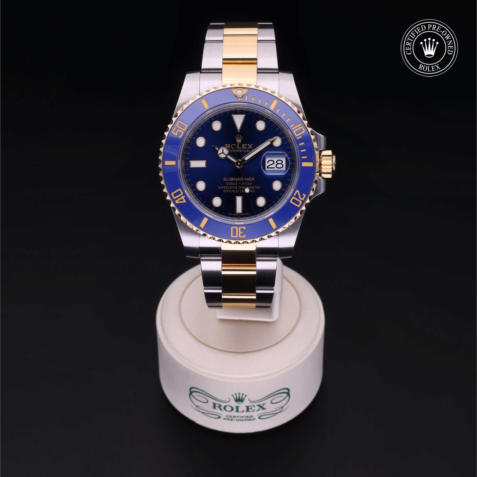 Rolex Certified Pre-owned Submariner M116613LB-0005 front on black background