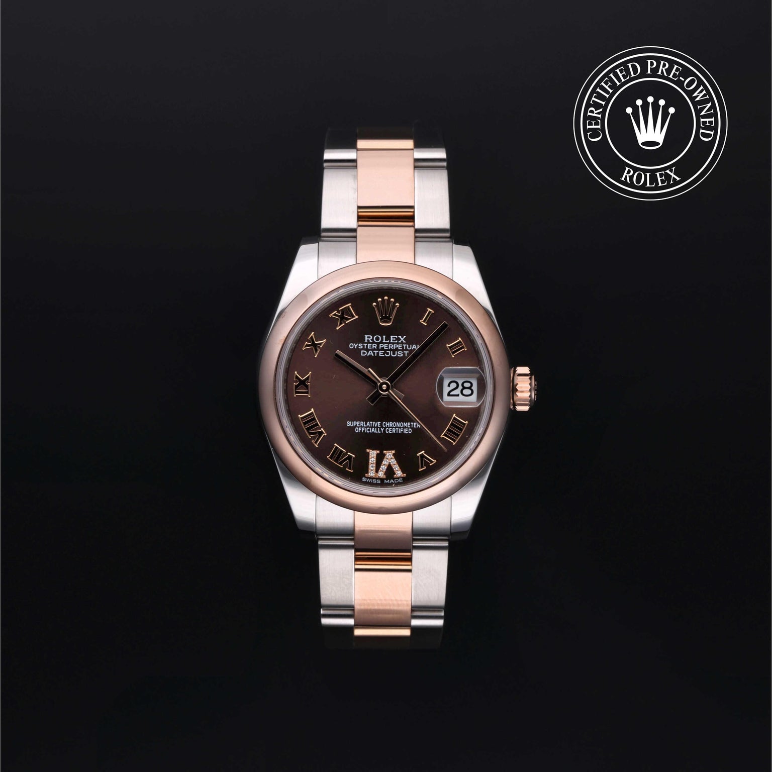 Rolex Certified Pre-owned Lady Datejust M178241-0074 front on black background
