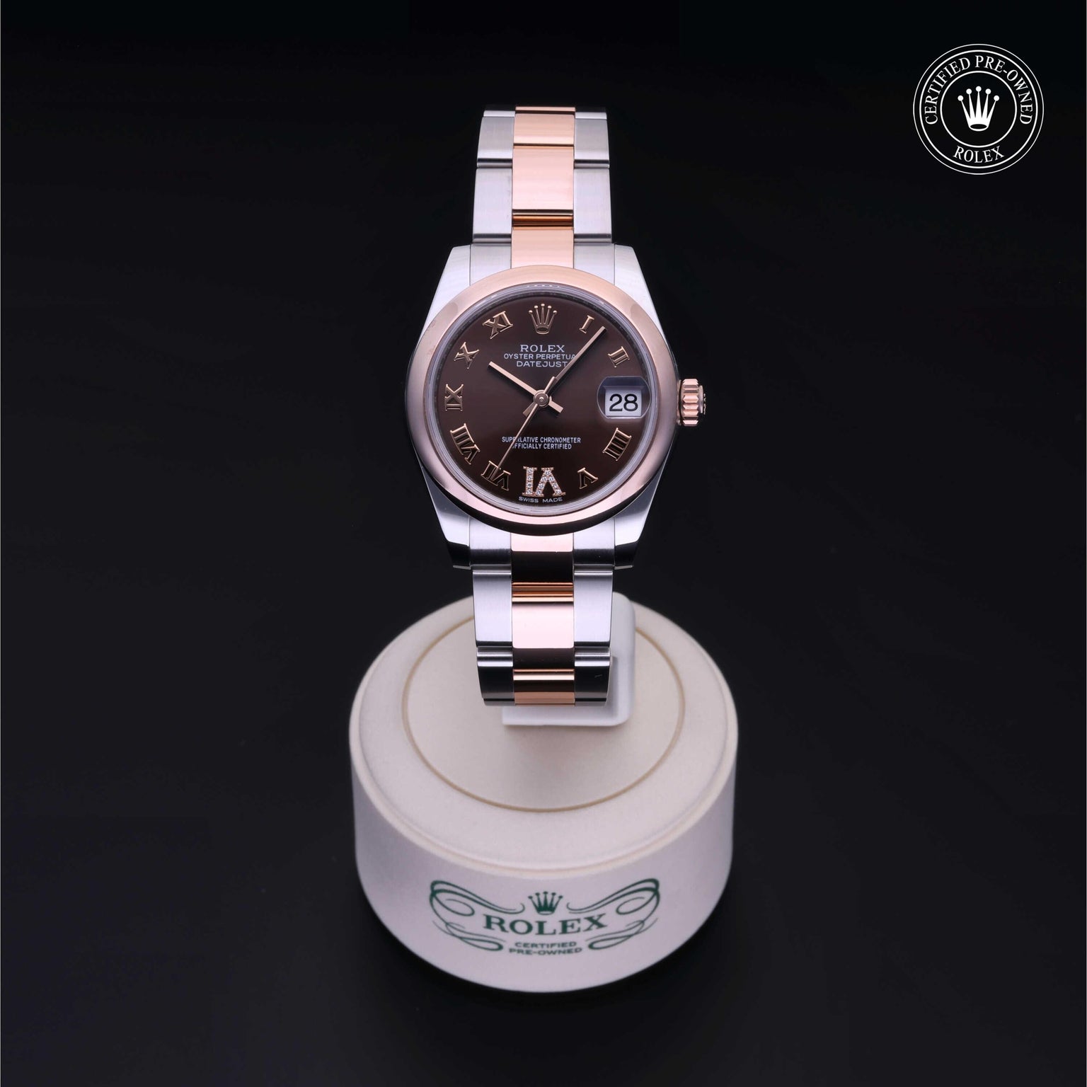 Rolex Certified Pre-owned Lady Datejust M178241-0074 front on black background