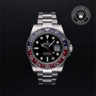 Rolex Certified Pre-owned GMT M126710BLRO-0002 front on black background