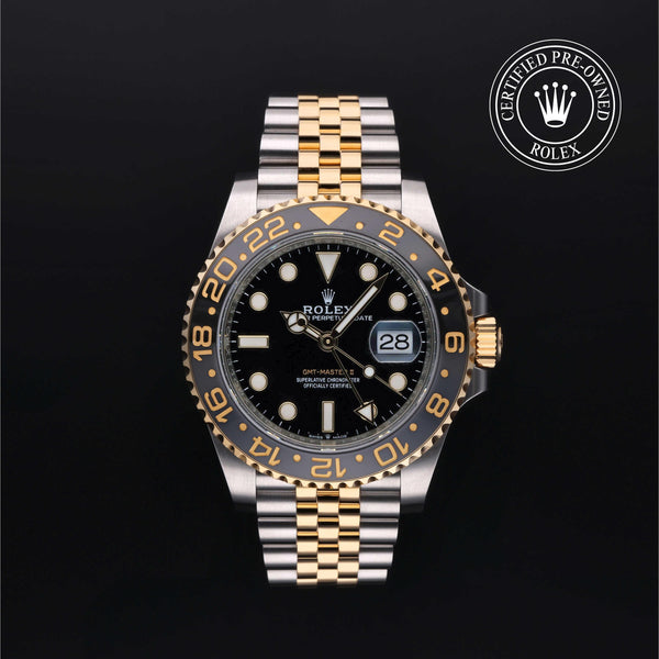 Rolex Certified Pre-owned GMT M126713GRNR-0001 front on black background